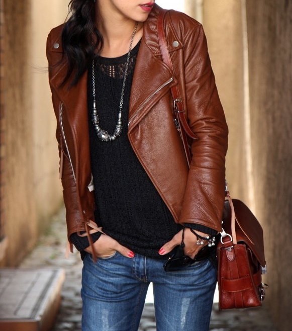 Change up your autumn fashion style with a coloured leather jacket, instead of black