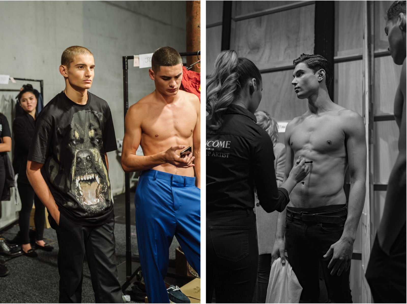 Back stage preparation for the Justin Cassin runway at MBFWA
