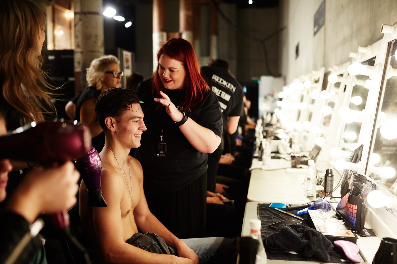 Back stage hair and makeup for the Justin Cassin runway at MBFWA